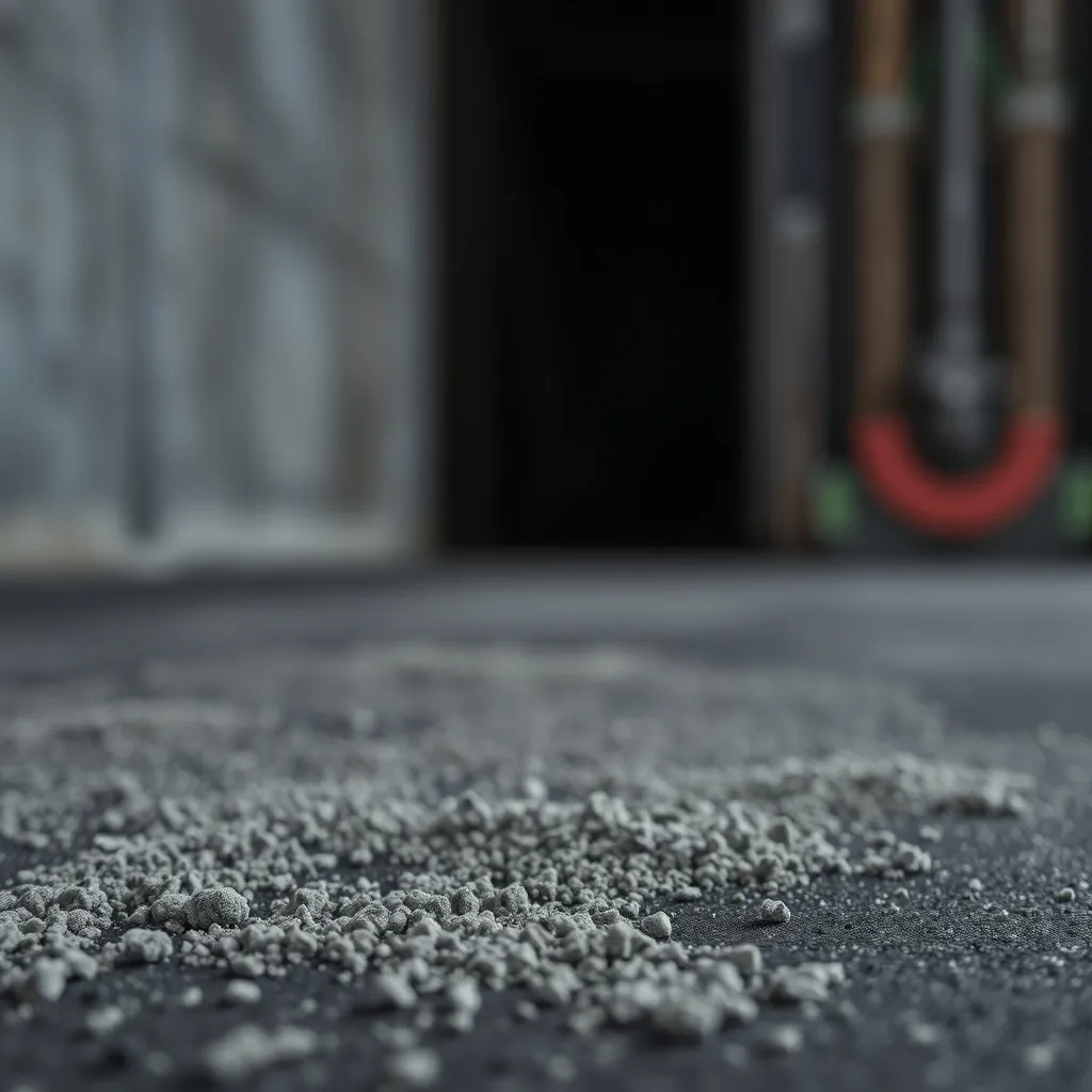 Extreme close up of microscopic cement dust particles on a d